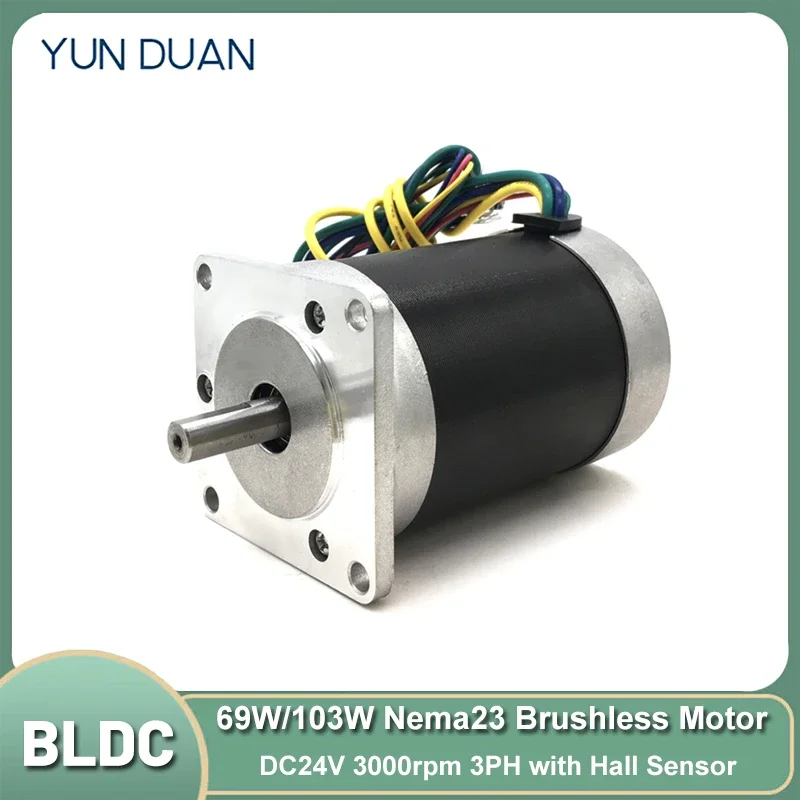 

69W/103W DC24V Brushless BLDC Motor Nema23 57mm 3000rpm with Hall Sensor 3PH 8mm Shaft for Medical Elevator Industry