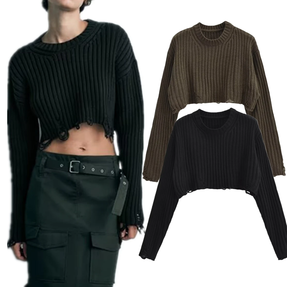 

Dave&Di High Street Fashion Girls Hollow Knitted Sweater Sexy Retro Top Sweaters Cropped Women For Autumn