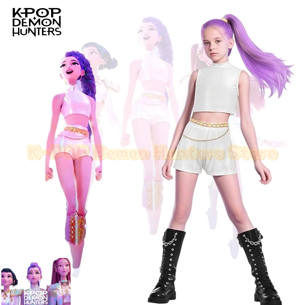 Kids Baby Girls Zoey Mira Rumi Cosplay Costume Outfit Anime Cartoon Demon Hunter KPop Huntrix K Pop Cosplay Halloween Costume