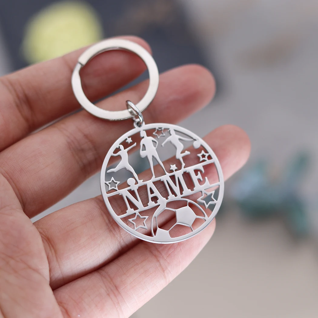 Stainless Steel Custom Name Football Keyring For Women Men Personalized Silver Sports Jewelry Keychain Gifts