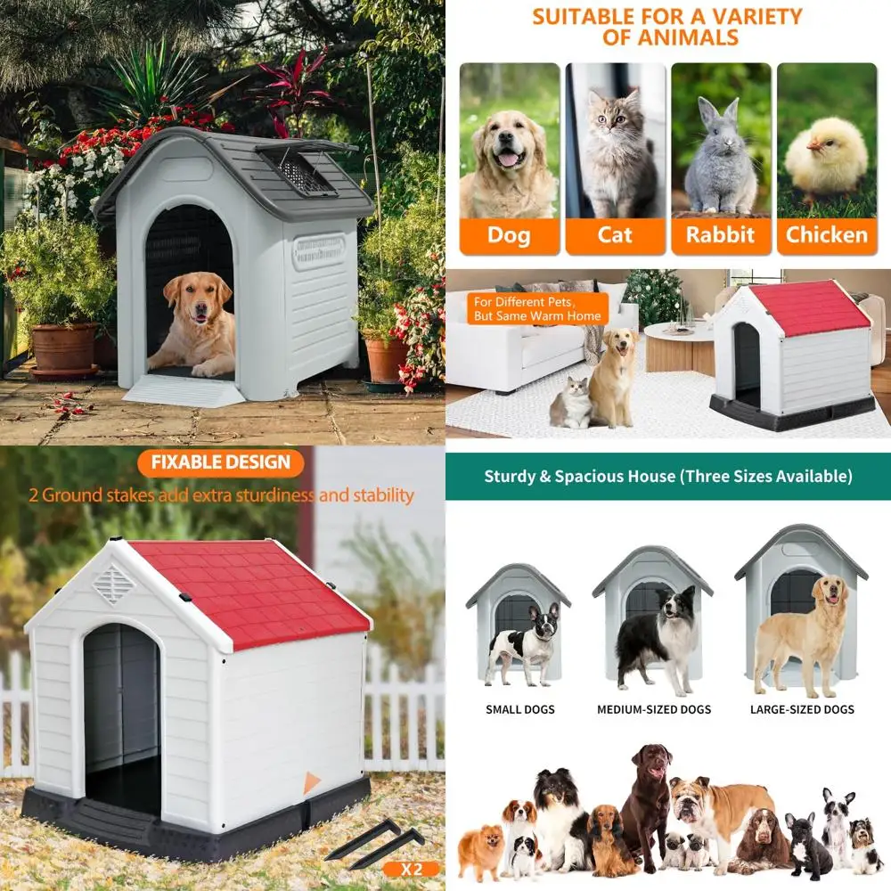 

YITAHOME 34,3 дюйма Д * 28,3 дюйма Ш * 29,5 дюйма H' Большой домик для собак Открытый пластиковый домик для собак Крытый домик для домашних животных с регулируемым świetlikiem для маленьких,