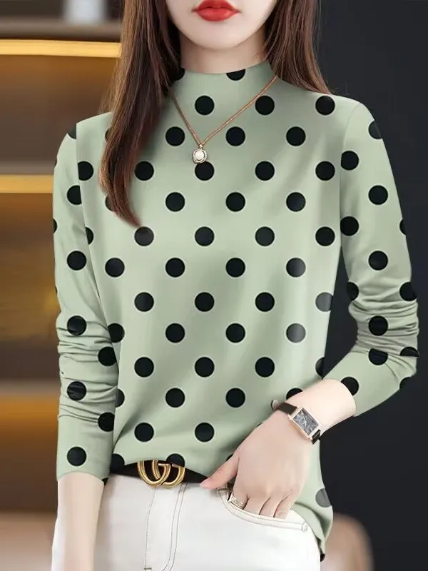 Fashionable Long Sleeve Printed T-Shirt Women's Casual Style High Neck Top Trendy Spring 2026 Garment from China for Ladies