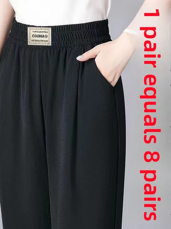 Pantaloni stile harem in seta di ghiaccio a vita alta Pantaloni casual larghi a nove punte da donna Nuovi pantaloni da mamma per capispalla di tendenza nazionale cinese Sle