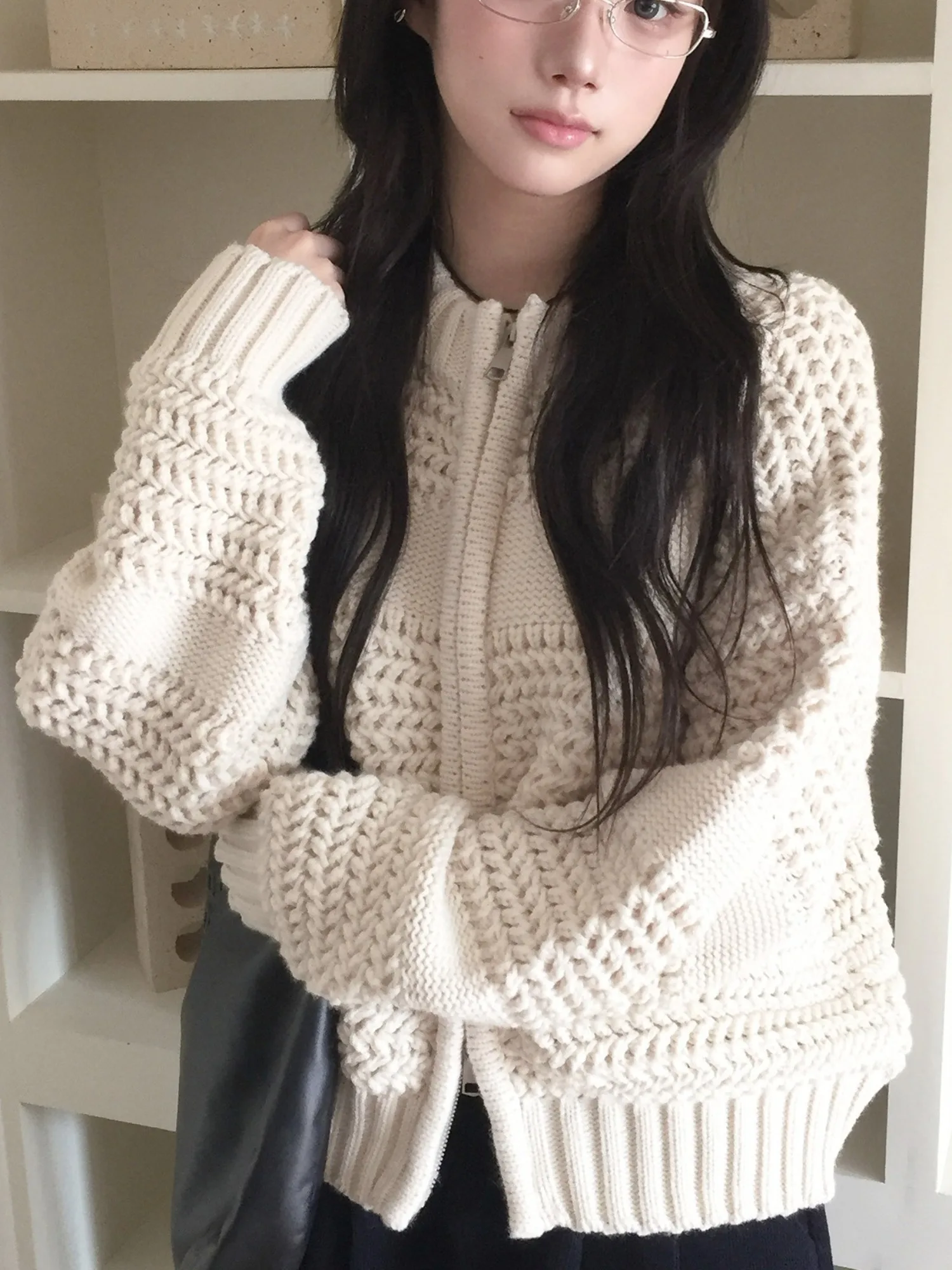 

Thiened тяжелый вязаный свитер, пальто, женский открытый кардиган с двойной молнией, топ, зимний новый Sle, длинный све