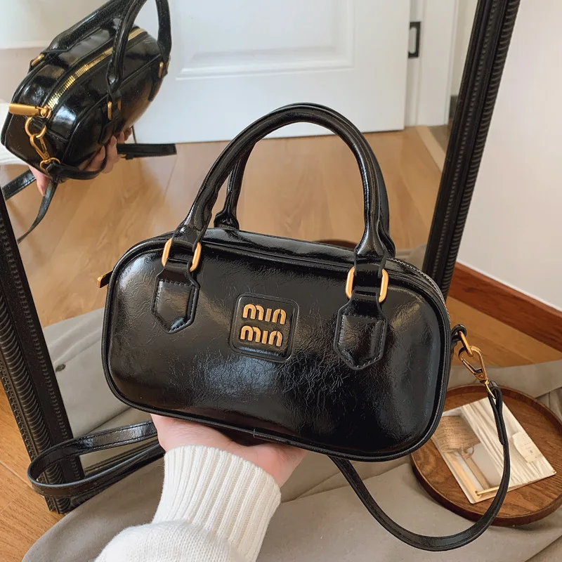 

2026 Retro-Inspired Bowling Bag for Women, Vintage Boston Bag Style with Adjustable Strap, Premium Leather Shoulder Purse