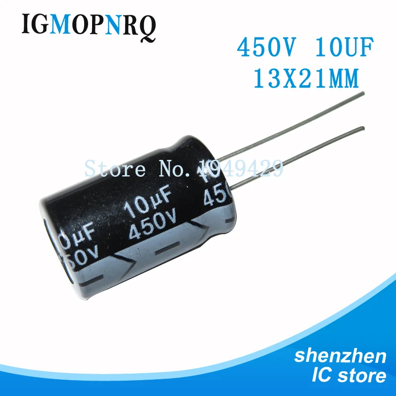 

10 шт. 450 в 10 мкФ 13*21 мм 10 МКФ в 13*21 новый алюминиевый электролитический конденсатор