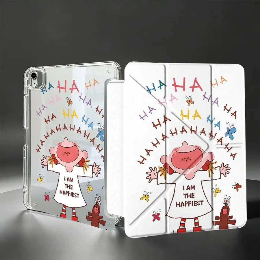 Tablet Case For Samsung Galaxy Tab A9 Plus S9 Plus S8 S10 Lite A8 A11 S7 FE With Pen Slot Cover Cartoon Happy Girl