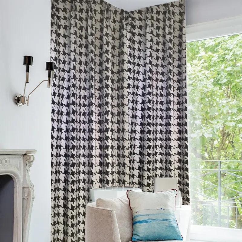 

Nordic Modern Simple Industrial Style Black White Houndstooth Pattern Thick Curtains Blackout Curtain for Living Room Bedroom