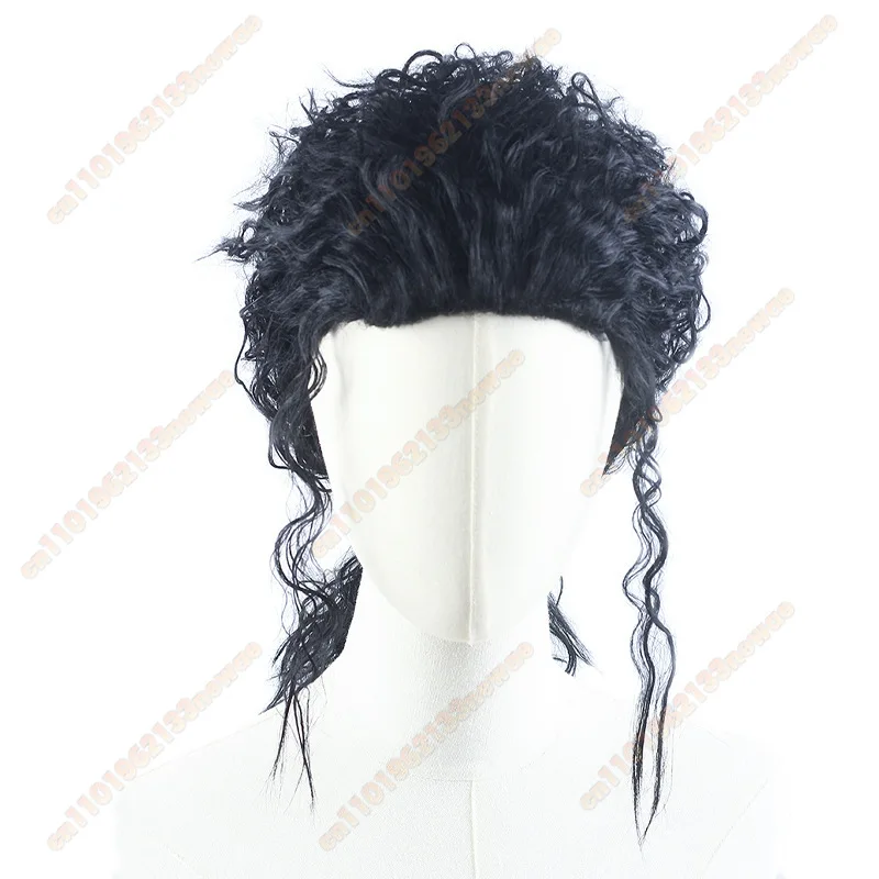 Michael Cosplay Black Wig MJ Adult Men Long Curly Hair Heat Resistant Synthetic Wig Masquerade Carnival Party Prop