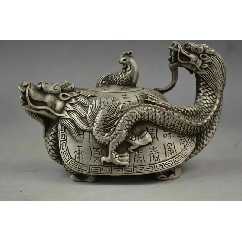 

Collection Chinese Old Handmade Tibetan Silver Carved Dragon Turtle Teapot