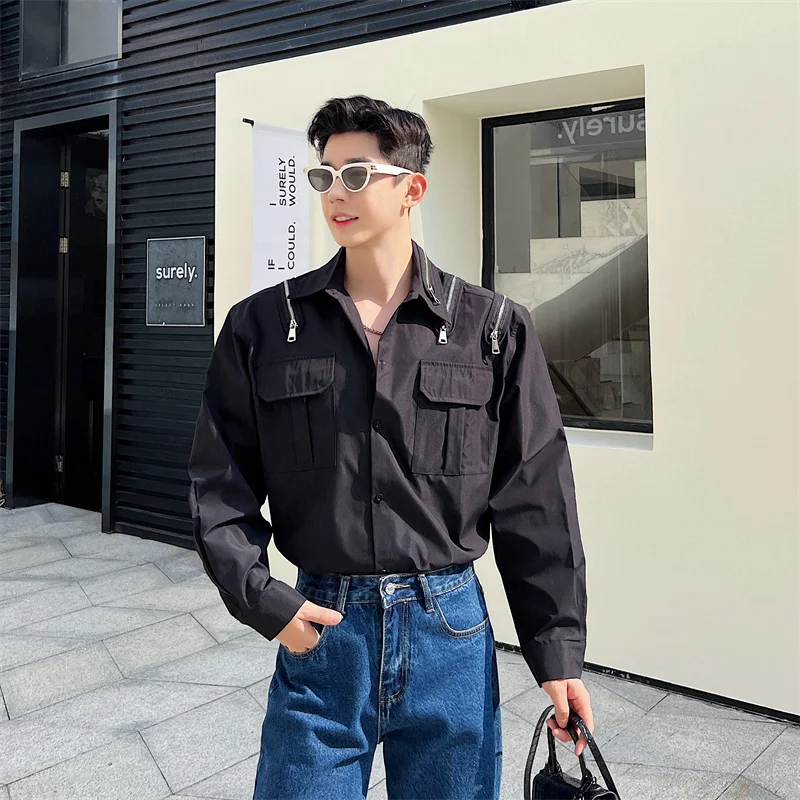 

Летняя мужская Long Sve irt Zipper Design Cool Haome Korean Sle Street Faion Верхняя одежда irt Youth Pure Color