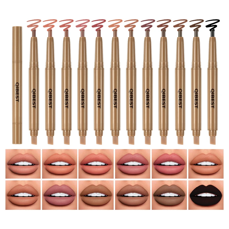 1 lápis labial 2 em 1, durável à prova d'água, fácil de colorir, sem desbotamento, adequado para todos os tipos de pele