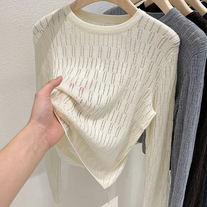 

Легкий вязаный свитер премиум-класса с длинным светом, базовый слой, тонкая повседневная женская футболка свободного покроя