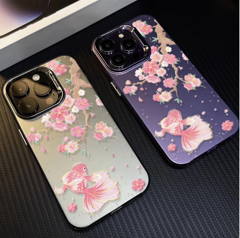 Funda con diseño de flor de loto y pez Koi para VIVO V40 V50 V60 Lite Y33S Y21S Y22S Y17S Y03 Y18 Y28S Y28 Y04 Y29S Y76 Y400, cubierta galvanizada
