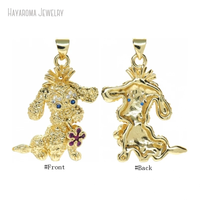 

10Pcs Metal Cubic Zirconia Copper Jewelry Flower Animal Animals Puppy Invisible Setting Wholesale Gold Color Pendant PM52818