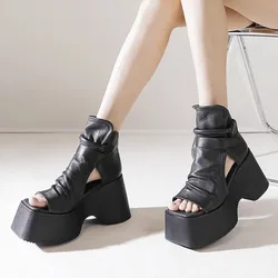 Thick Sole Personalized Cool Boots 2024 Summer New European and American Comfortable Versatile High Top Sandals for Women