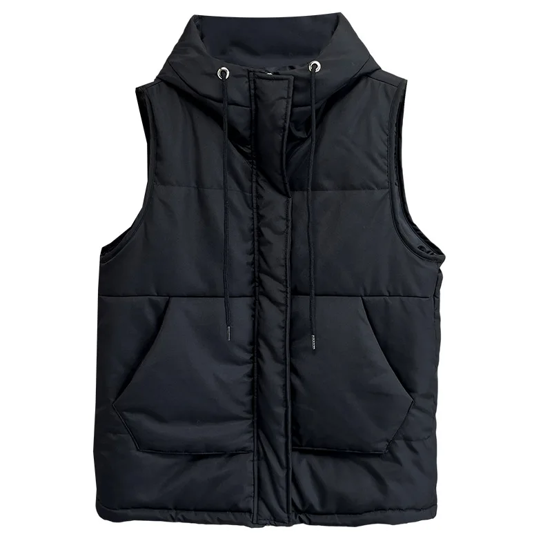 

Plus Size Women Parka Winter Loose Thickening Warm Medium Long Cotton-Padded Sleeveless Vest Hooded Solid Waistcoat 2445