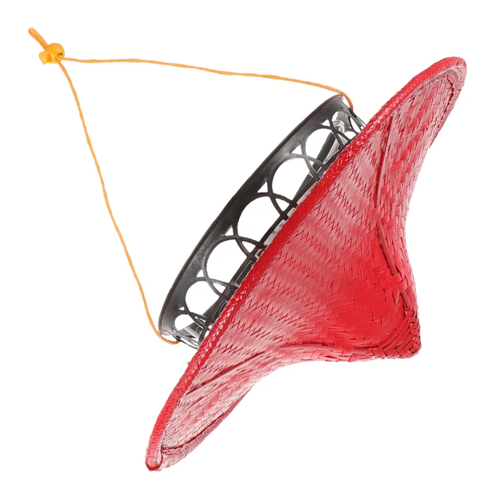 

Dance Hat Asian Conical Weaving Ethnic Lightweight UV Protection Fisherman Hat Summer Farmer Red Cap for Performance Decor