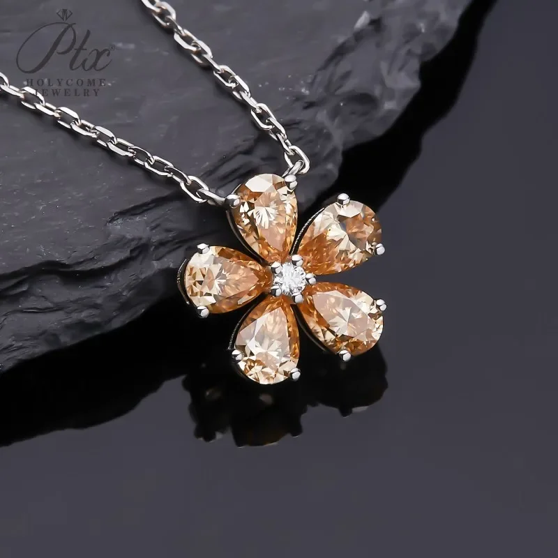 Halskette mit Fünfblättrigem Blumen-Anhänger, Moissanit-Diamant, 925 Sterling Silber Kette, Schmuck für Damen, Hypoallergen, Jubiläumsgeschenk – Detail 26