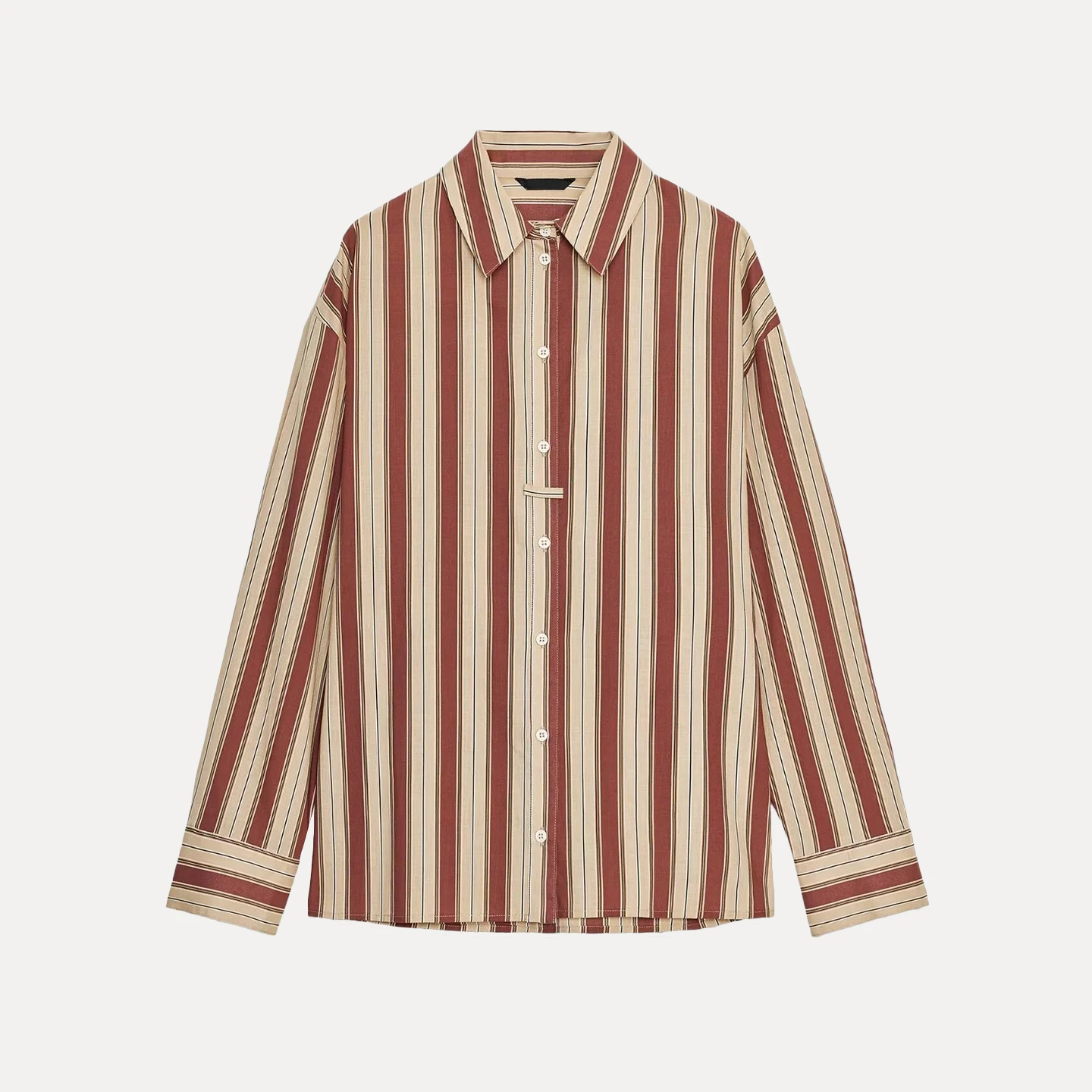 ファッショナブルなストライプ柄のバストストラップデザイン、女性らしい個性的な2025年秋新作、Zブランドのロングスリーブシャツ