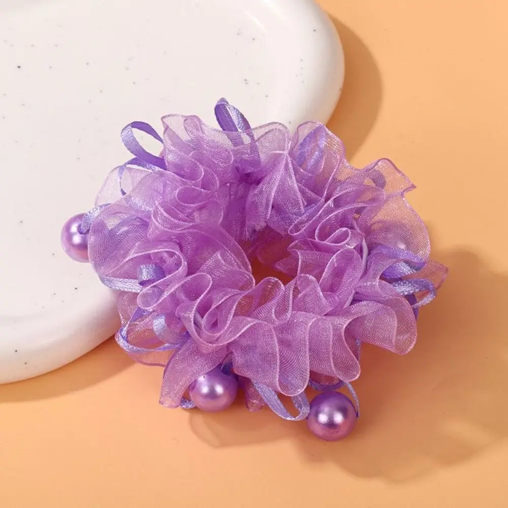 2Pcs New Elastic Children Flower Pearl Hair Tie Colorful Hair Accessories Flower Hair Loop Floral Scrunchie Festive Celebrations
