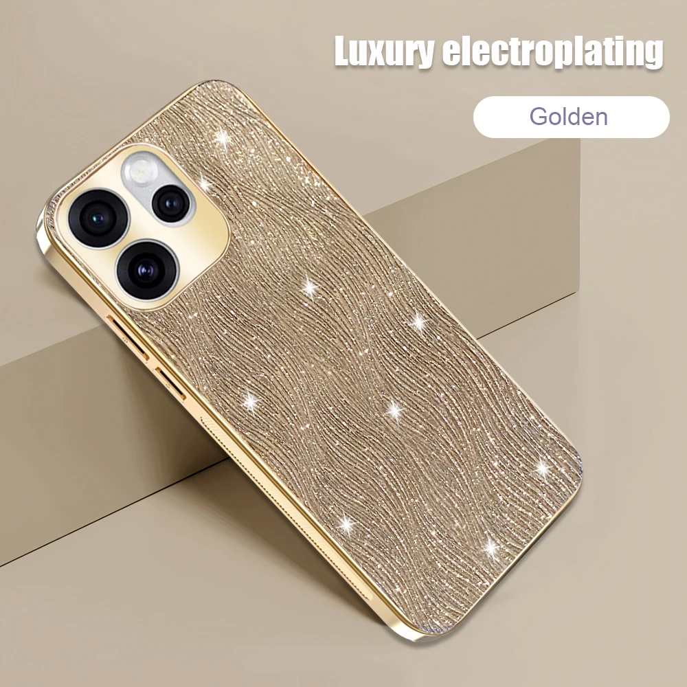 Coque pour OPPO Reno 15 Pro Global, effet paillet�, ondulations aquatiques, protection �lectro-plaqu�e de l'appareil photo, coque arri�re rigide antichoc mate