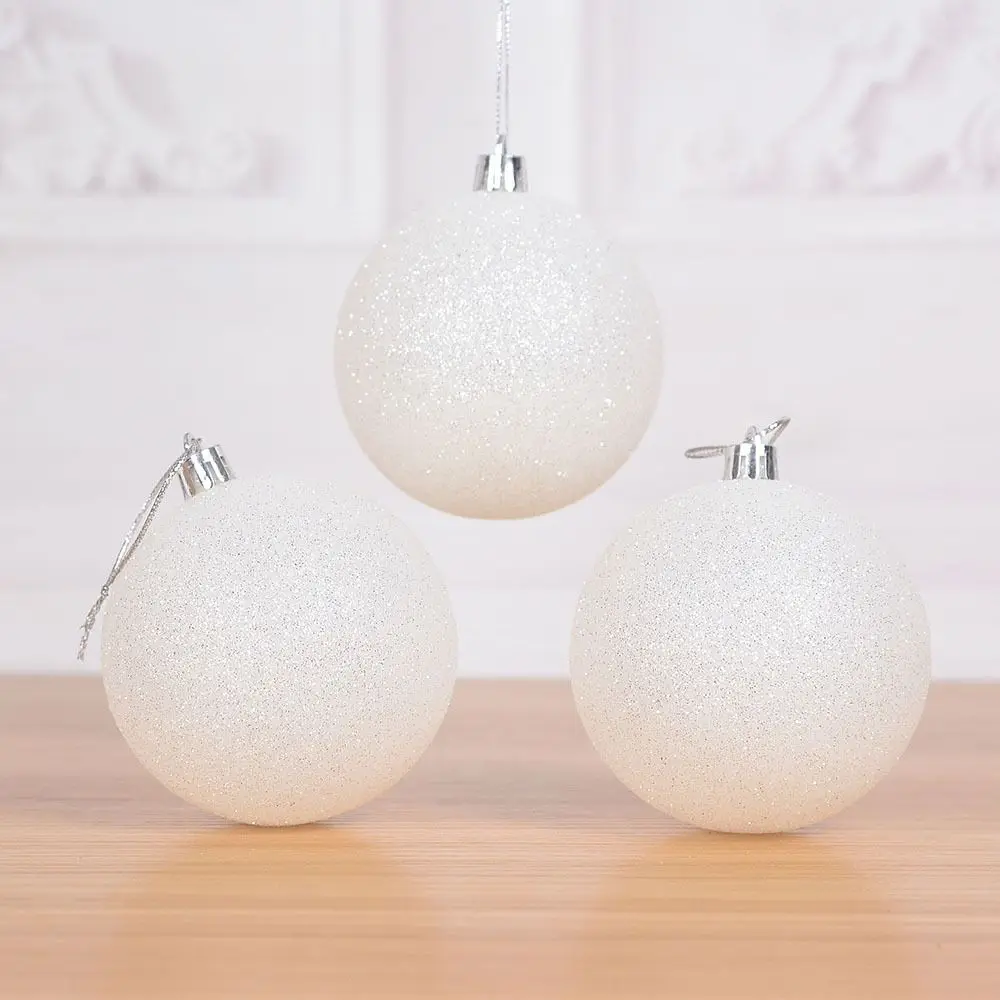 

6pcs Xmas Hanging Decoartion Christmas Balls Plastic White Christma Tree Hanging Ball DIY Gifts New Year Glitter Christmas Balls