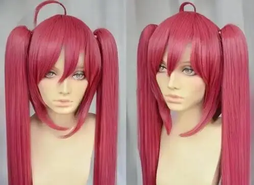 Kotori Itsuka Fashion Long Dark Red Straight Style Cosplay Wig + 2 Ponytails