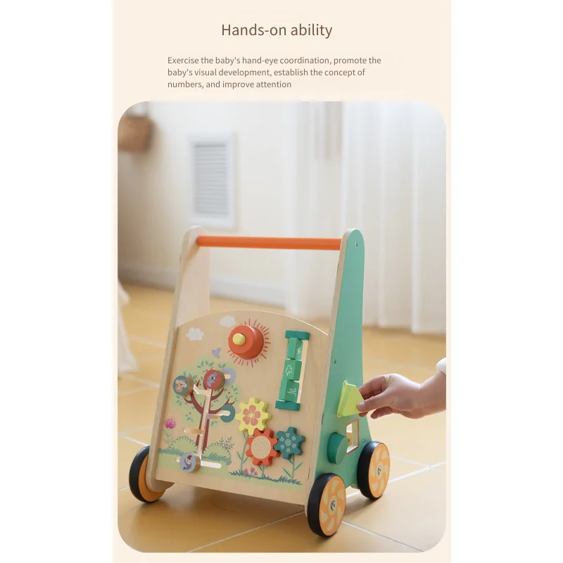 Alat Bantu Jalan Bayi Kayu Mainan Dorong Berjalan Belajar Multifungsi dengan Desain Anti-Ujung Penyortir Bentuk Asisten Langkah Pertama Balita