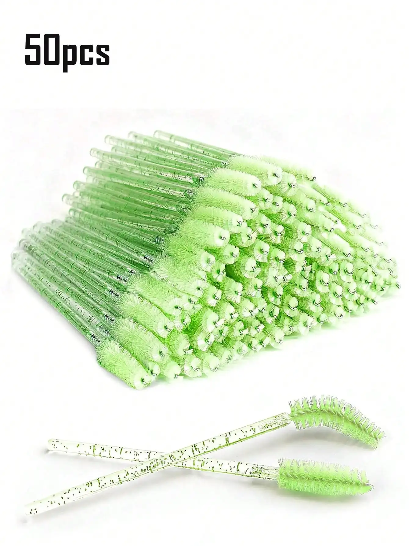 50本 グリーンクリスタル使い捨てまつげブラシ - まつげエクステ＆眉メイク用マスカラワンド