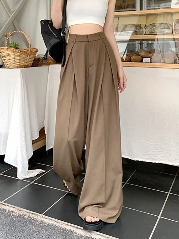 Zoki Casual Women Suit Wide Leg Pants Korean Oversize Loose Office Lady Black Suit Trousers Fashion Design High Waist Pants New