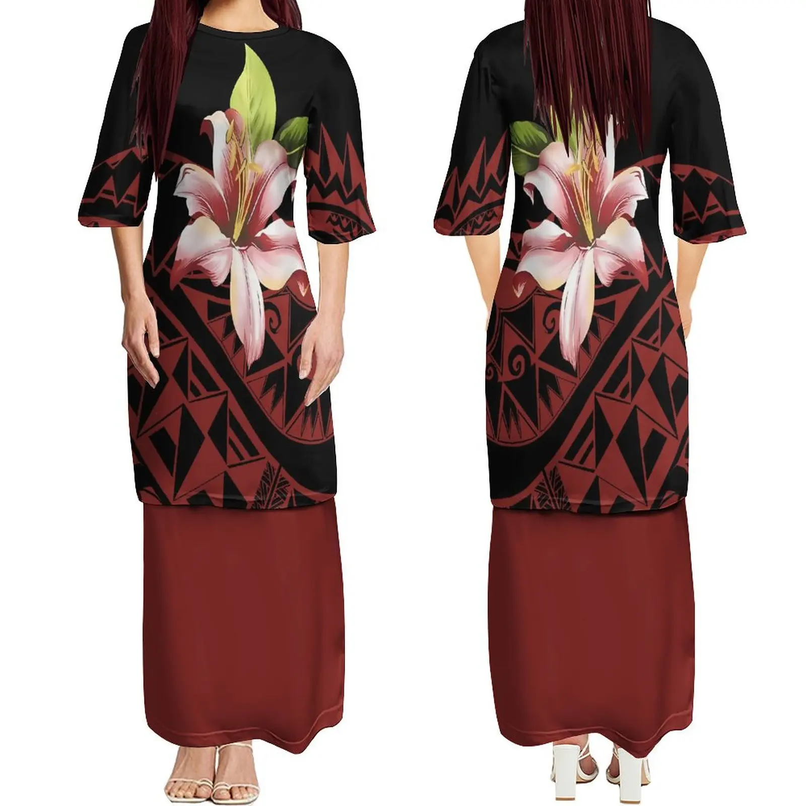 2024 Summer Polynesian Islands Art Personality Print Women'S Crewneck Dress puletasi Top And Long Skirt Two-Piece Set