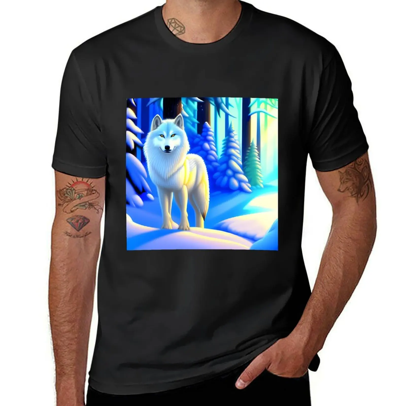 

White Wolf at Forest in The Winter T-shirt for a boy sublime cute tops cute clothes mens graphic t-shirts anime