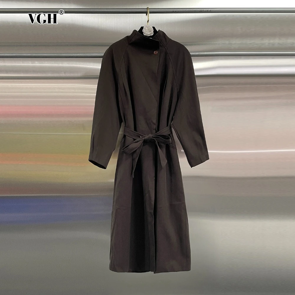 

VGH Базовая утягивающая ветровка средней длины для женщин с воротником-стойкой и длинными рукавами в стиле пэчворк на шнуровке, темпераментный Тренч, женский осенний стиль