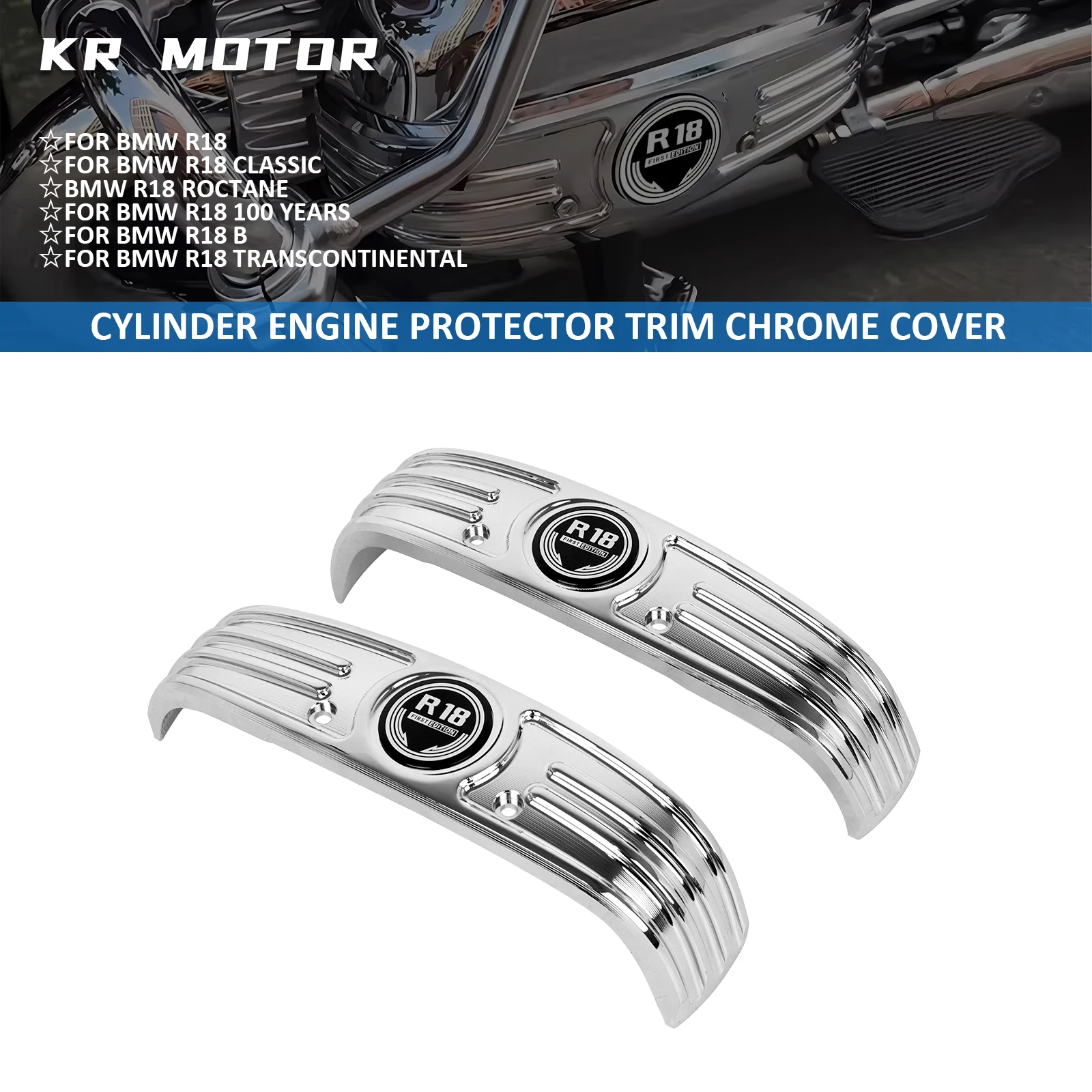 

Motorcycle Cylinder Engine Protector Trim Chrome Cover Fit For BMW R18 Classic R18B 100 Years Roctane Transcontinental 2020-2026
