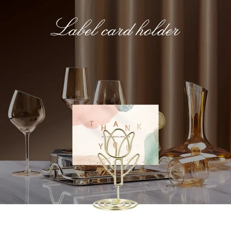 6Pcs Table Number Holder Photo Clips Tulip Shaped Sign Stand Name Card For Centerpieces Wedding Birthday Party Home Decoration
