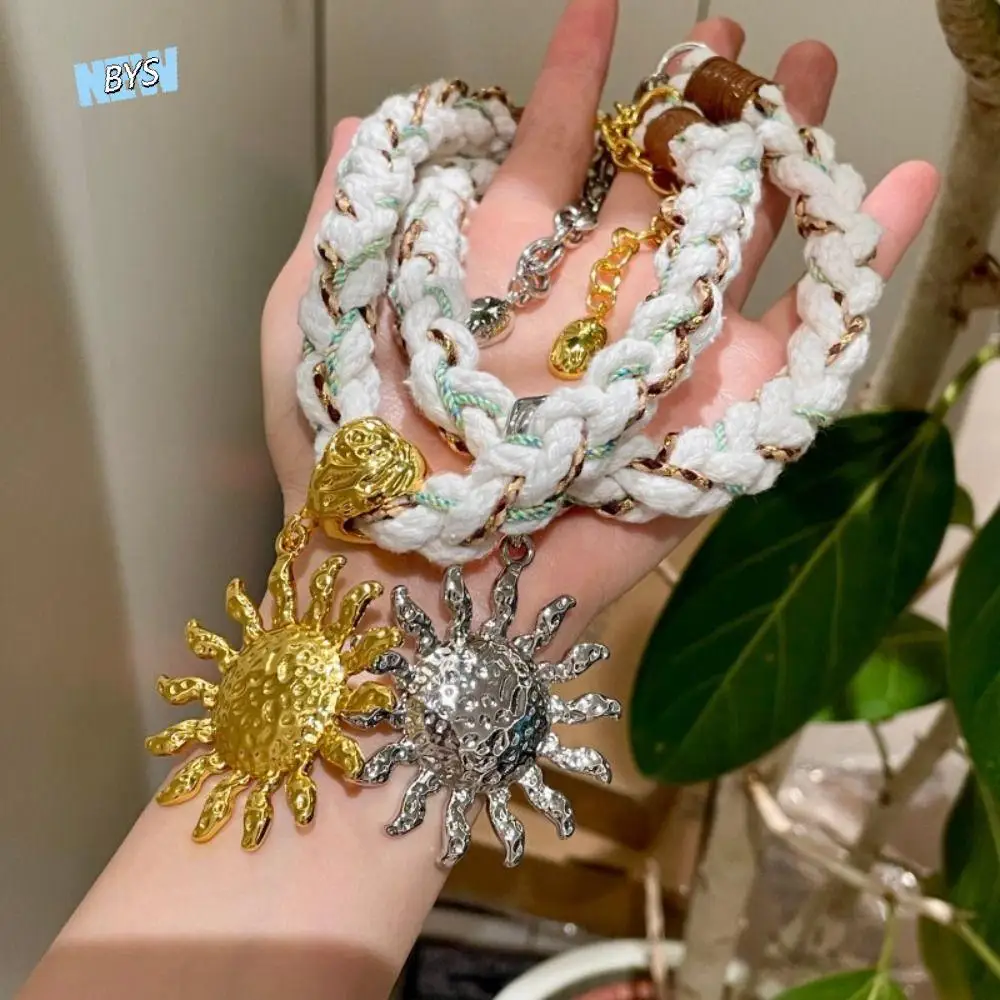 

Creative Exaggerated Sunflower Pendant Necklace Coarse Braid Charm Ethnic Style Necklace Neck Jewelry Rope Weave Choker Holiday