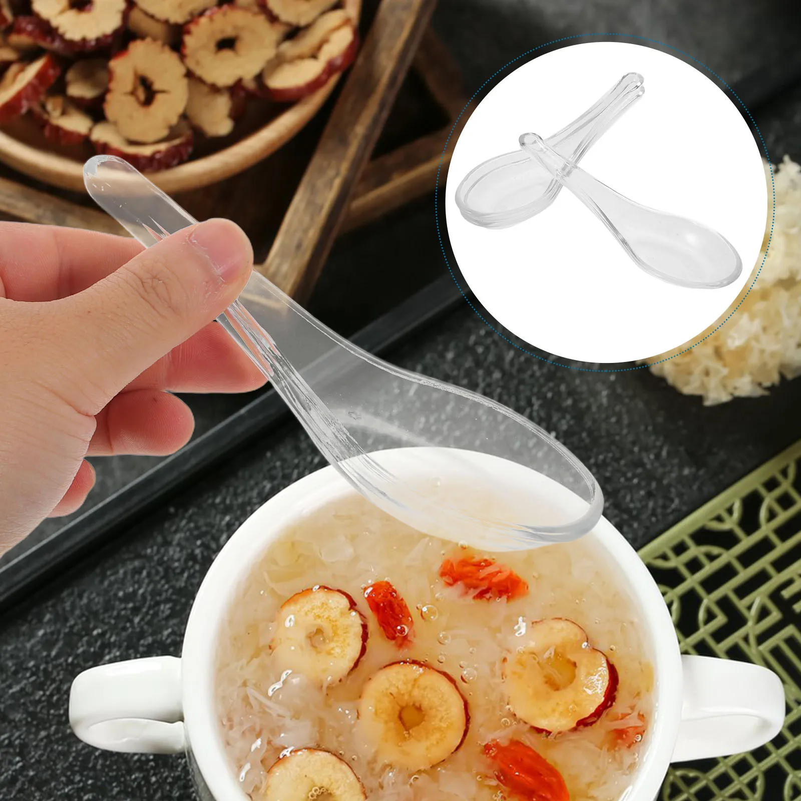 

3Pcs Glass Dessert Spoons Transparent Reusable Clear Glass Soup Yogurt Serving Small Round Spoon Set Asian Tableware Buffet