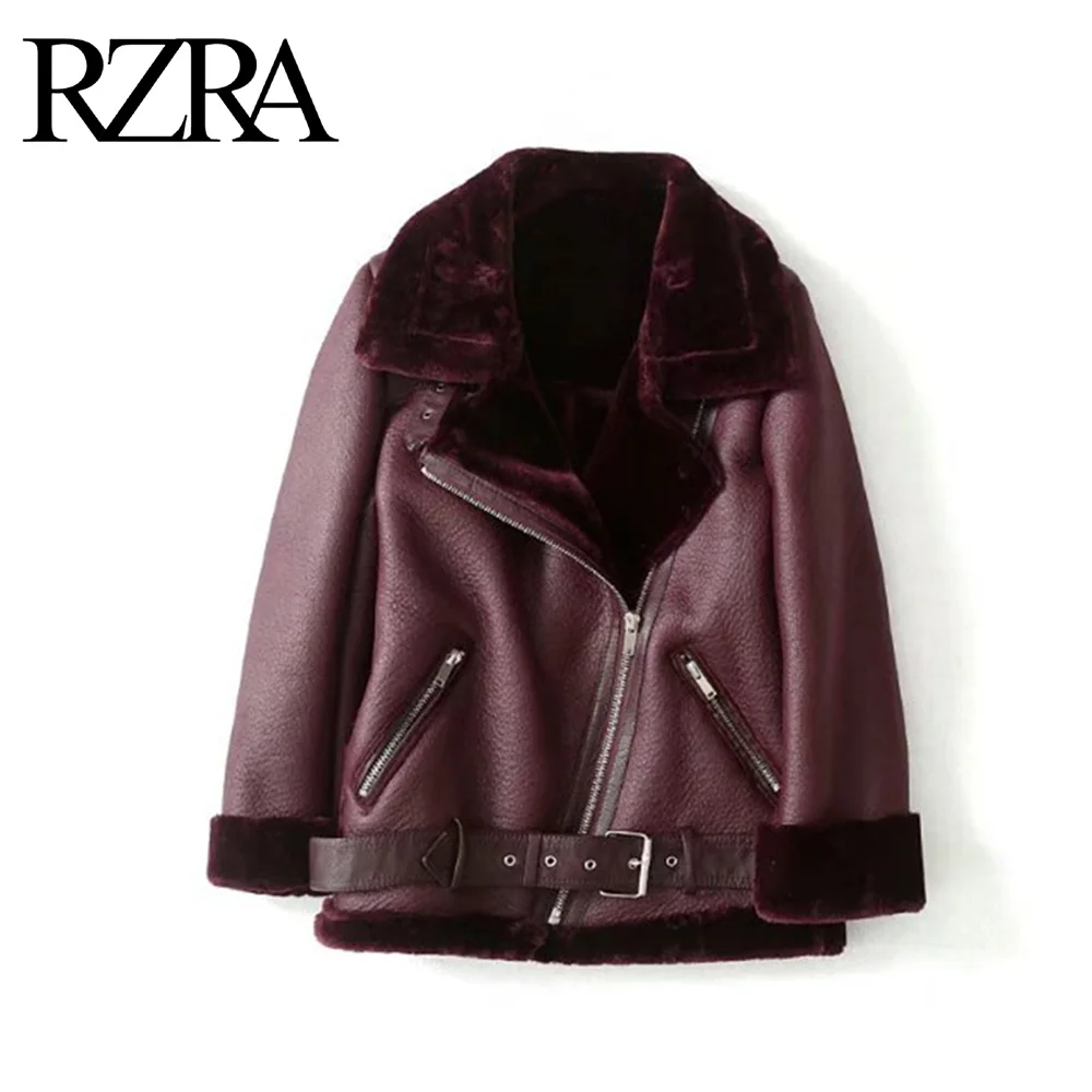 

RZRA women's 2024 autumn and winter new street style warm versatile lapel with belt fur integrated fashion jacket coat women