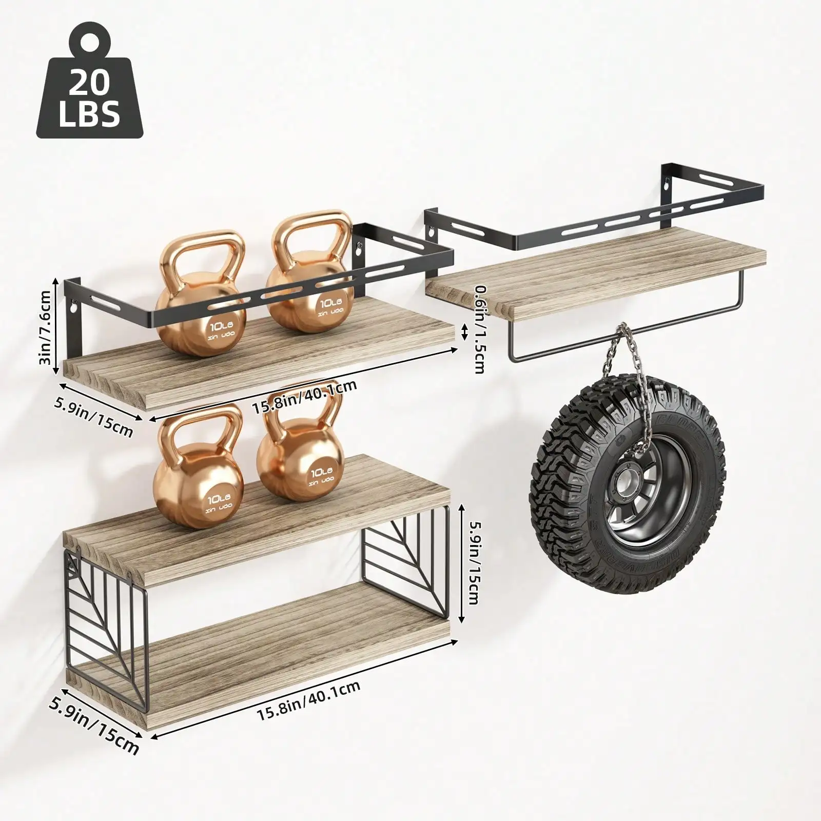 Rustic Floating Shelves Over Toilet with Towel Bar, 3+1 Tier Wall Mounted Wood Shelf with Metal Frame, Space-Saving Bathroom Organizer for Home, Kitchen, Bedroom