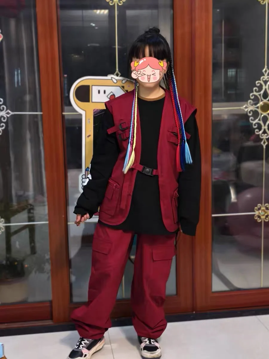 زي أداء للأطفال، مجموعة رقص الشوارع، زي رقص رائع وسيم للأولاد، زي رقص المدرج للفتيات على طراز الهيب هوب #6