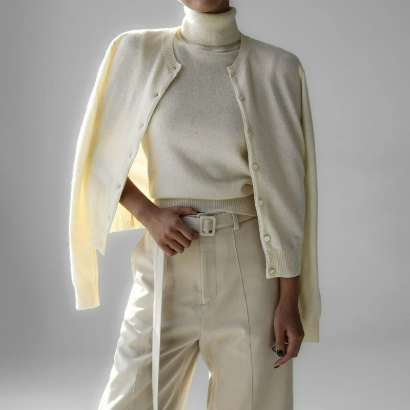 

European American Style Knitted Sweater Set for Women 2026 Autumn New Fashion High Neck Sleeveless Base Sweater+sweater Cardigan