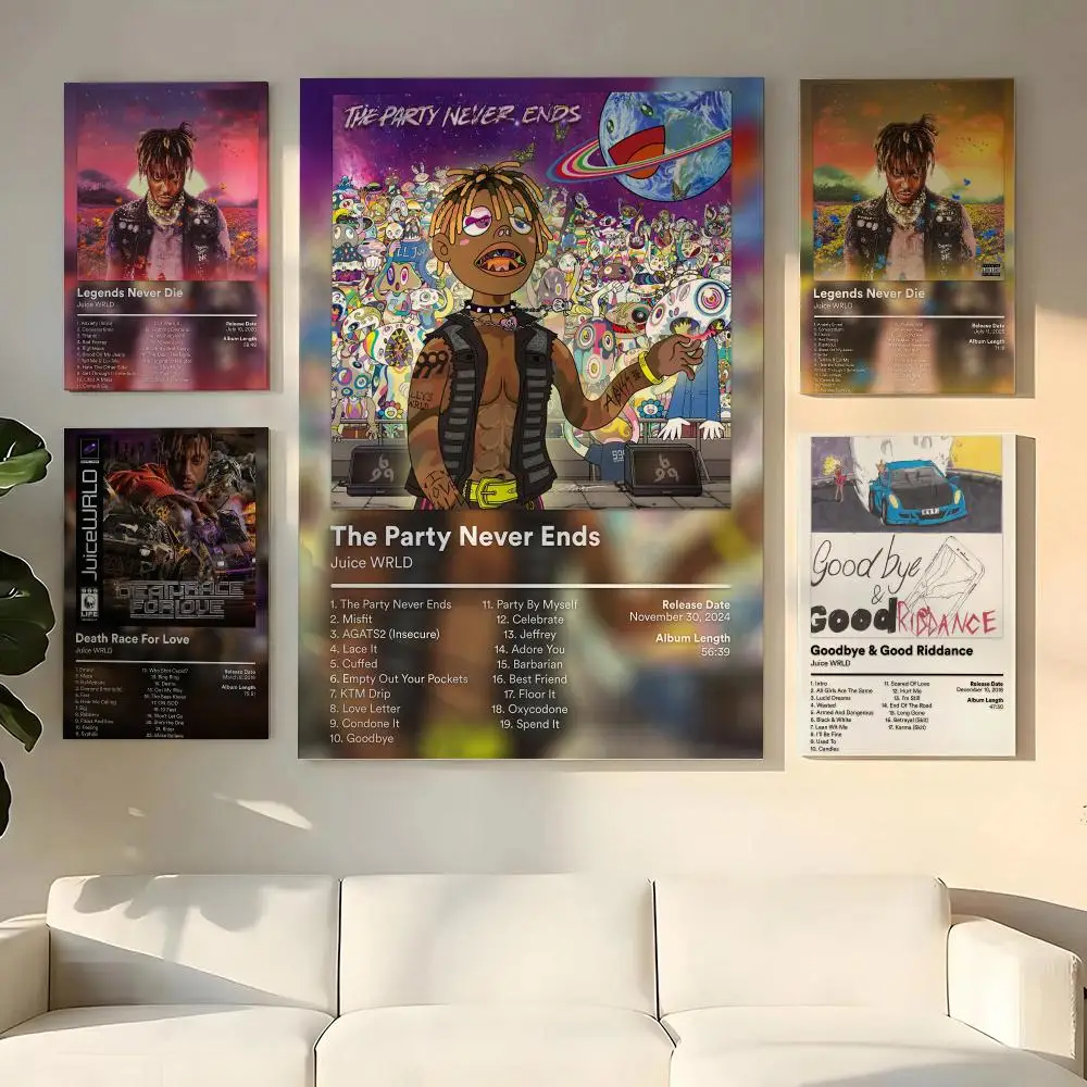 Singer Rapper J-Juice WRLD Album Cover Painting Calligraphy Wooden Framed Canvas Poster Wall Art HD Waterproof Print Home Decor