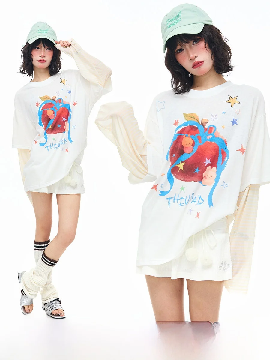 

Женская футболка Sanowers с длинным рукавом, весенне-летняя, свободного кроя, универсальная, для пар, с принтом, повседневная, из хлопка и полиэстера