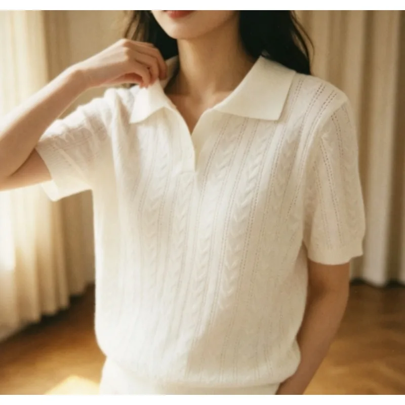 

Women's Summer Ice Silk Knit Top Short Sleeve Soft Smooth Slim Fit for Daily Casual and Office Wear