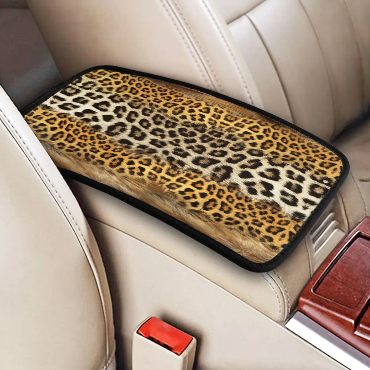 32x19cm Car Armrest Cover Mat Leather Fox Leopard Pattern Center Console Cover Pad Auto Styling Interior Accessories Non-slip