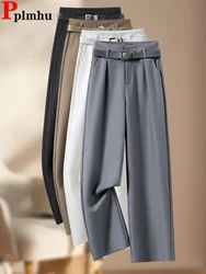 Female Formal Straight Suit Pants Women Office High Waist Wide Leg Pantalones With Belt Spring Fall Korean Casual Loose Calca