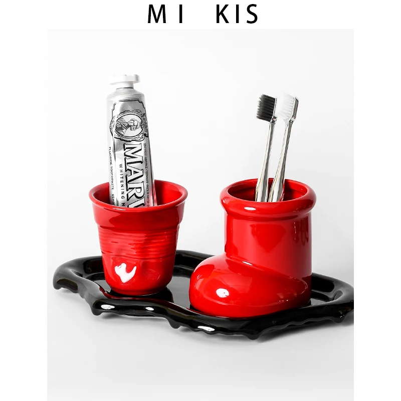 Red Wedding Couple Tooth Cups Luxury Ceramic Toothbrush Holder One Pair Oral Care Cup Brush Holder Bathroom Accessories