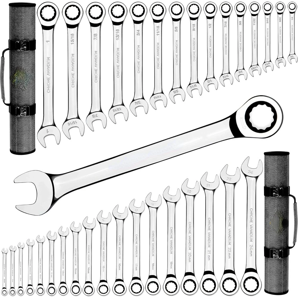 Complete Ratcheting Wrench Set 33pcs -metric and standard - 100% Lifetime Satisfaction Guarantee - Large