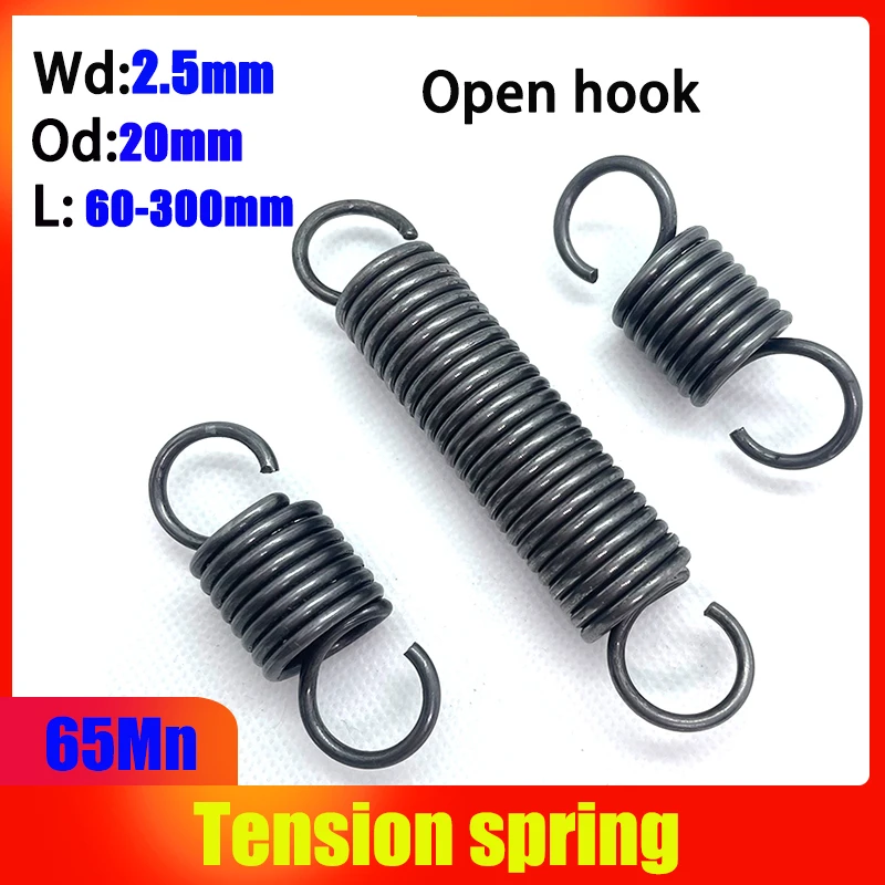 

65Mn Wire Diameter 2.5mm Open Hook Tension Spring Pullback Spring Coil Extension Spring Draught Spring Outer Diameter 20mm